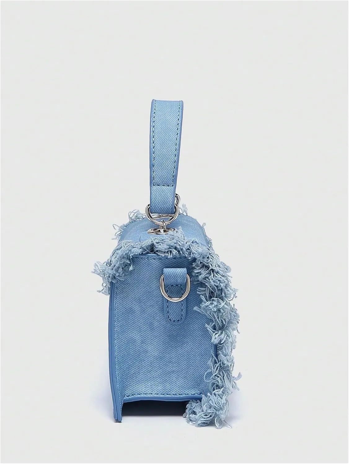 QWINEE Women's Fringe Hobo Bag Tassel Trim Small Denim Bag Vegan Suede Tassel Hippie Crossbody Bag