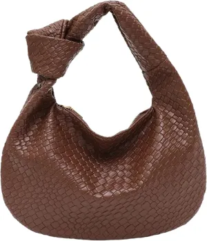 QWINEE Women's Woven Shoulder Bag Retro Vintage Zipper Faux Leather Small Underarm Purse with Knotted Strap