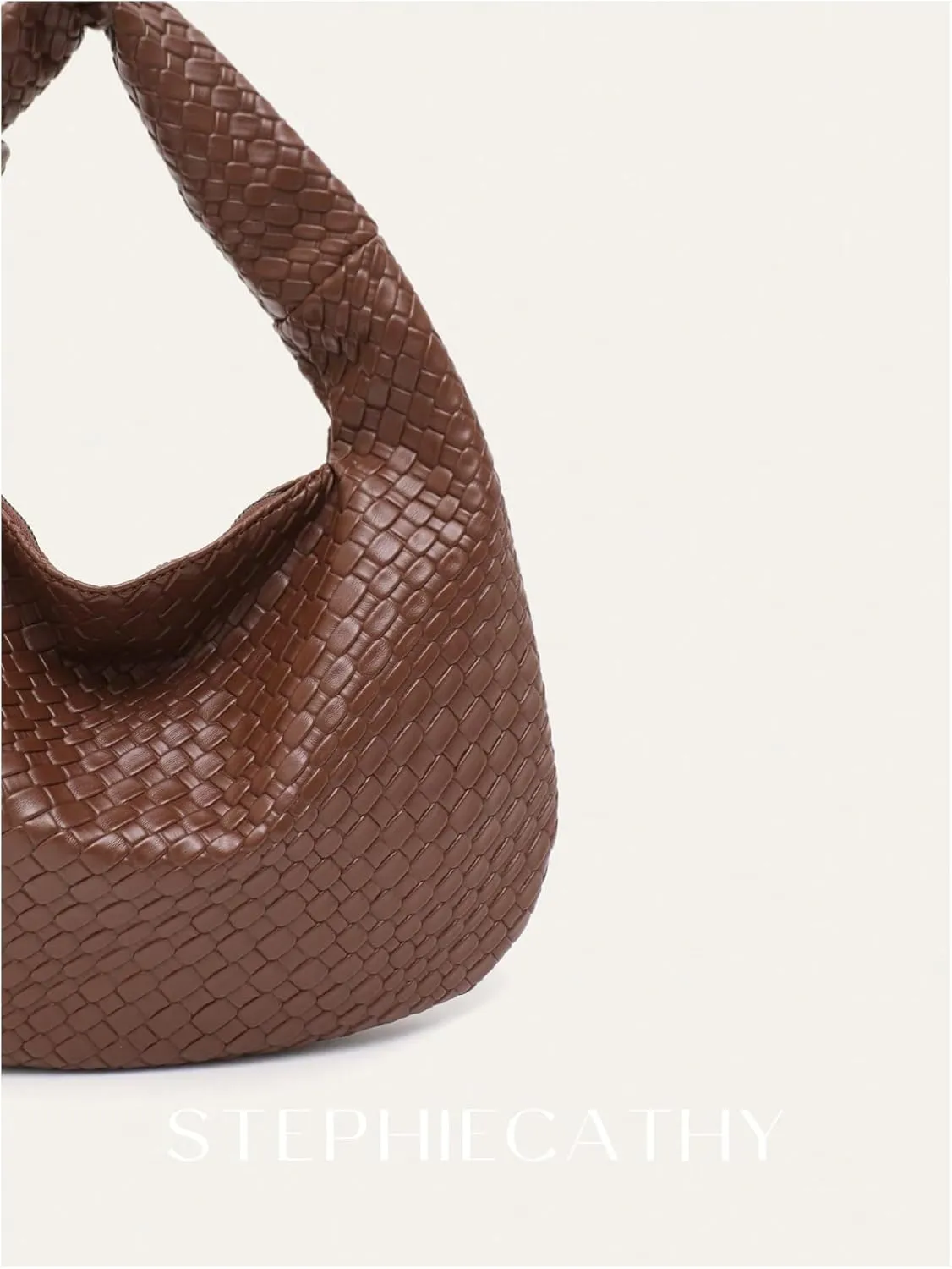 QWINEE Women's Woven Shoulder Bag Retro Vintage Zipper Faux Leather Small Underarm Purse with Knotted Strap