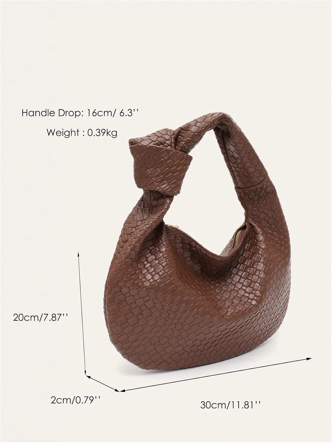 QWINEE Women's Woven Shoulder Bag Retro Vintage Zipper Faux Leather Small Underarm Purse with Knotted Strap