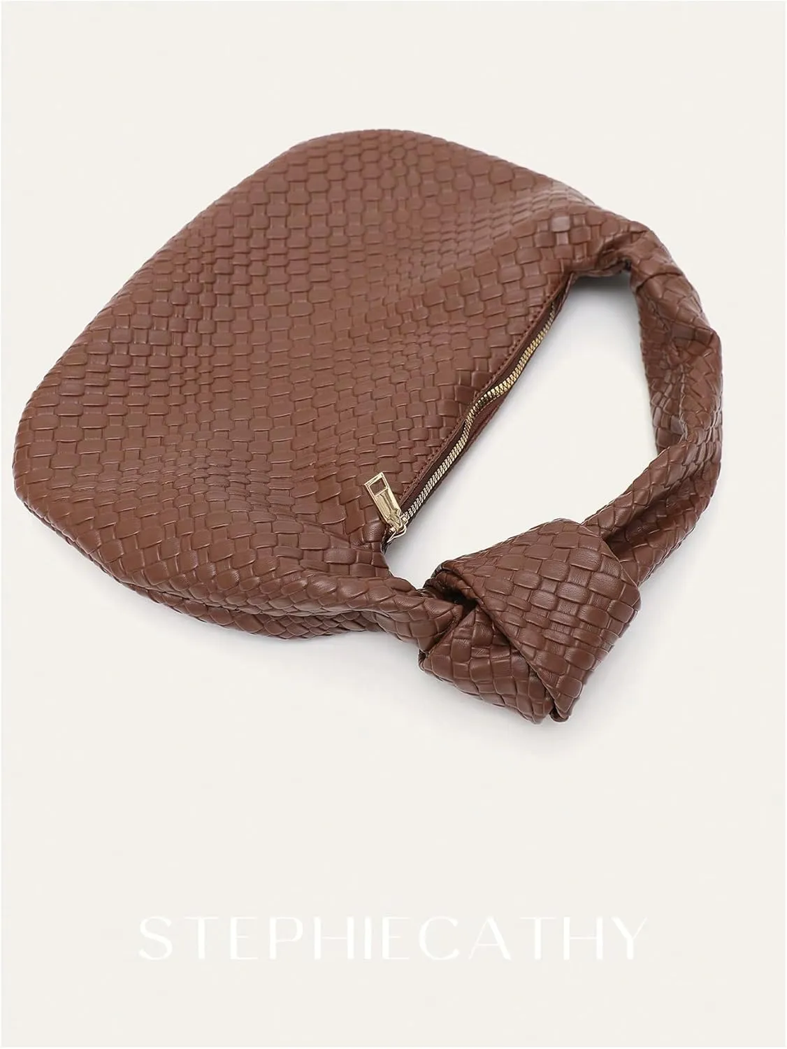 QWINEE Women's Woven Shoulder Bag Retro Vintage Zipper Faux Leather Small Underarm Purse with Knotted Strap