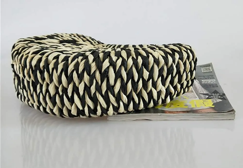 QZUnique Hand-woven Straw Bag Women Summer Beach Handbag Purse Retro Rattan Tote Clutch Travel Bag with Wood Round Top Handle