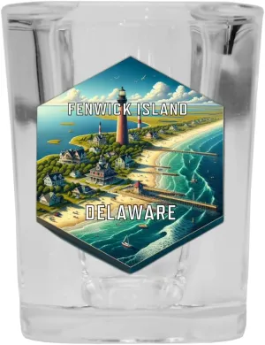 R and R Imports Fenwick Island Delaware Travel Destination Souvenir 2 Ounce Shot Glass Square 4-Pack
