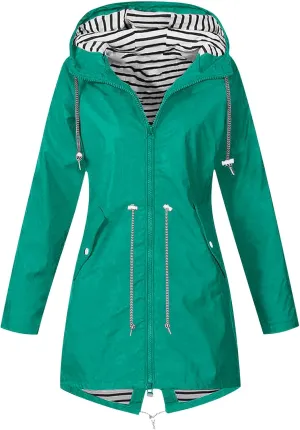 Rain Jacket Women Outdoor Waterproof Windproof Windbreaker Lightweight Active Travel Rain Trench Coat with Hood