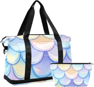 Rainbow Fish Scale Shimmering Duffel Bags Large Carry On Bag with Adjustable Strap for Trip Multifunctional