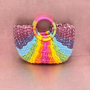 Rainbow Woven Straw Handbag