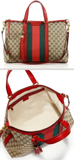 Rania Original GG Canvas Medium Top-Handle Bag Beige-Red