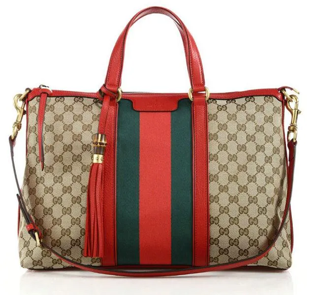 Rania Original GG Canvas Medium Top-Handle Bag Beige-Red