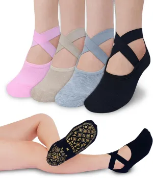 RATIVE X-Cross Straps Anti Slip Non Skid Barre Yoga Pilates Hospital Socks with grips for Mens Womens
