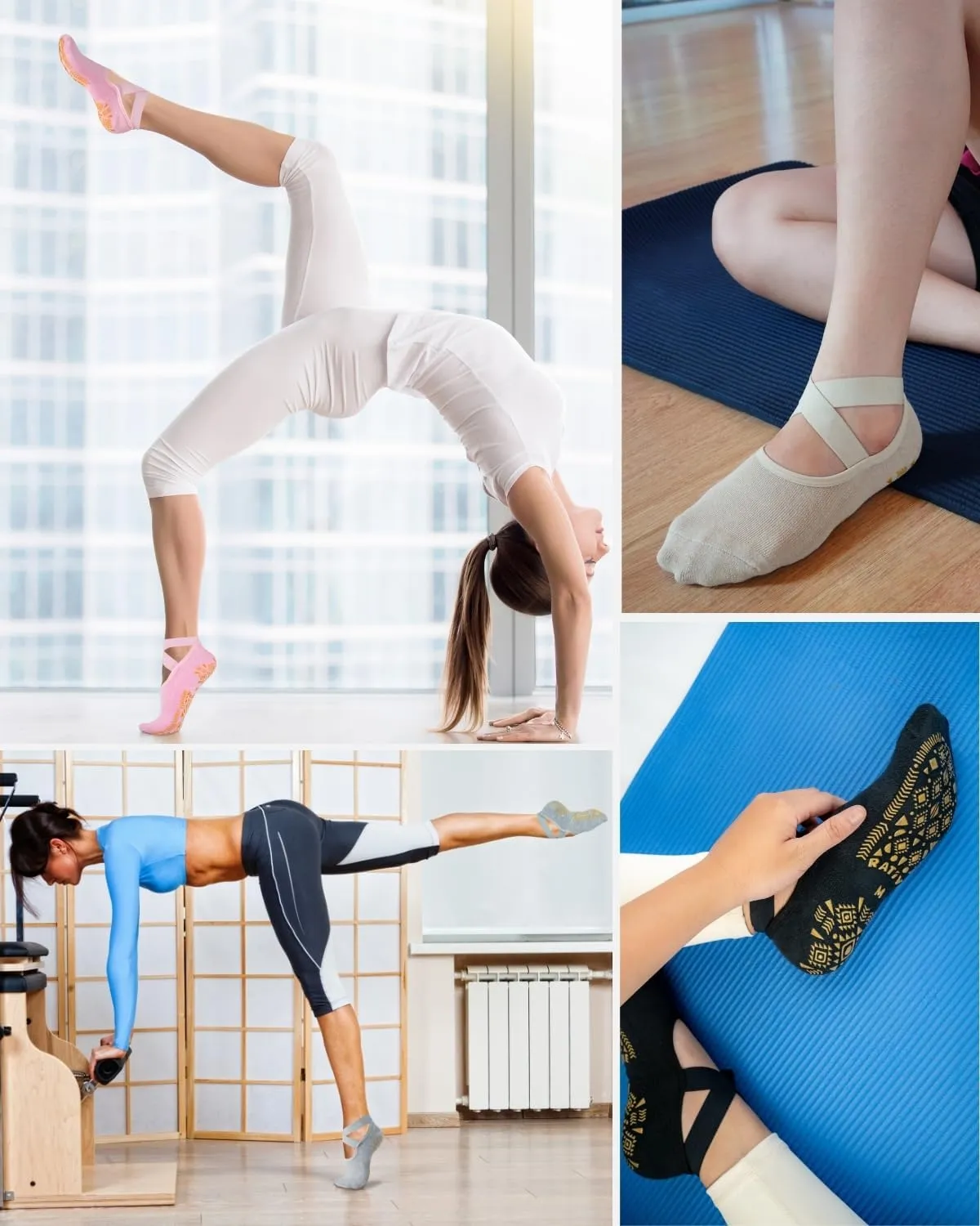 RATIVE X-Cross Straps Anti Slip Non Skid Barre Yoga Pilates Hospital Socks with grips for Mens Womens