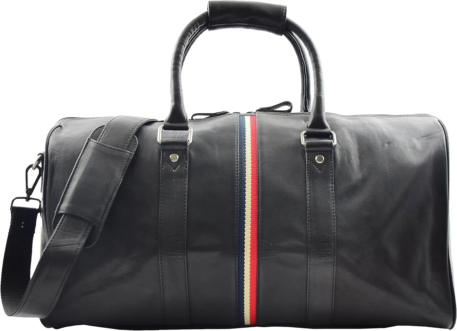 Real Leather Holdall Weekend Overnight Travel Bag Barrel Bag Springfield Black
