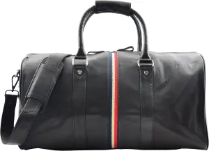 Real Leather Holdall Weekend Overnight Travel Bag Barrel Bag Springfield Black