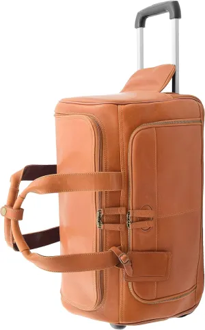 Real Leather Wheeled Holdall Weekend Overnight Travel Duffle Combrew Tan