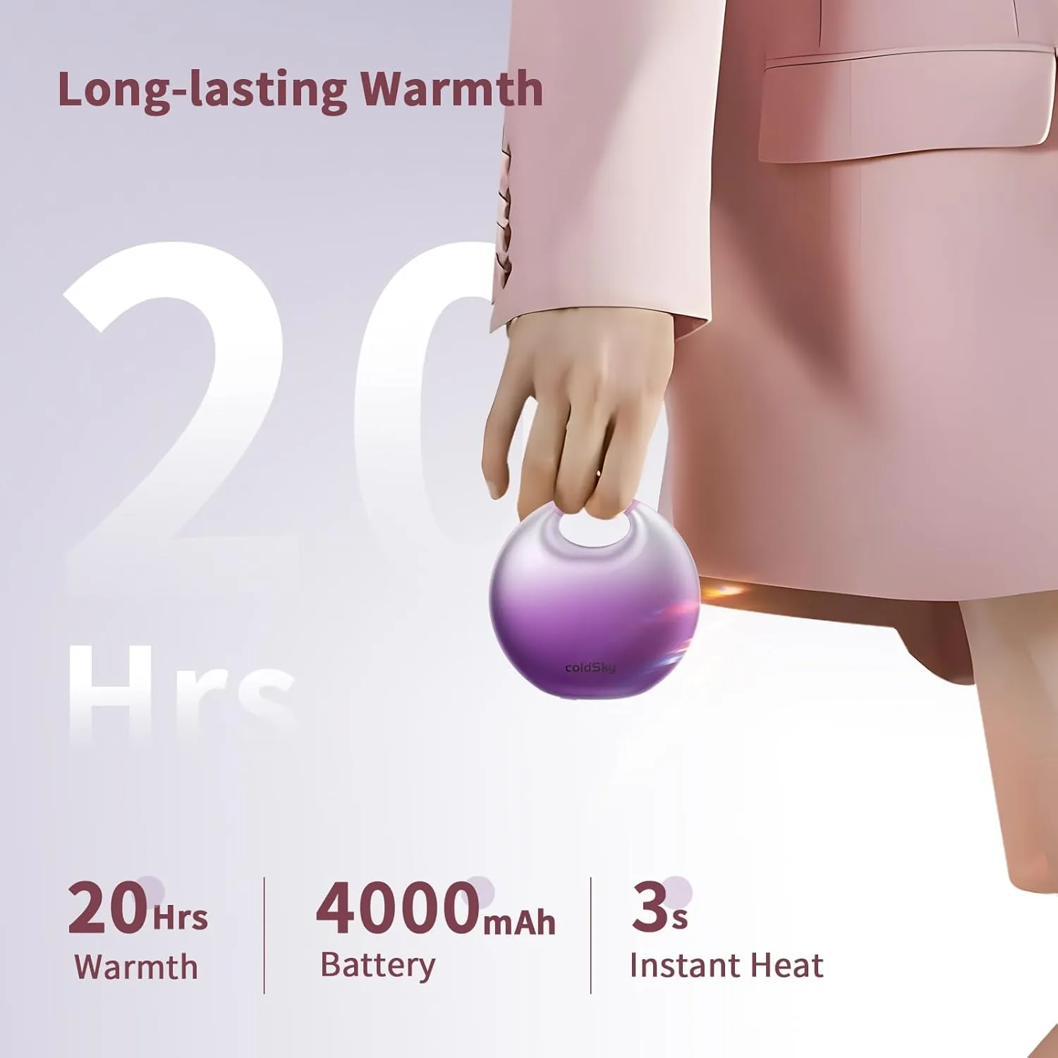 Rechargeable Hand Warmers Tote-Style Electric Hand Warmer with 3 Heating Levels, 4000mAh Battery, Portable Heater Gift for Women, Christmas, Camping, Skiing, Hunting