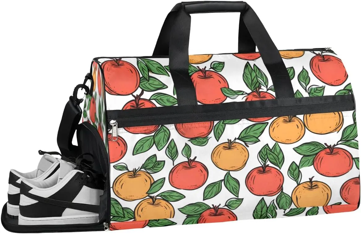 Red Apples Pattern Sport Gym Bag for Women Men with Shoes Compartment & Wet Pocket, Travel Duffel Bag Sport Gym Tote Bags Swimming Yoga Ballet Weekend Overnight Bag Carry on Bag for Airplane