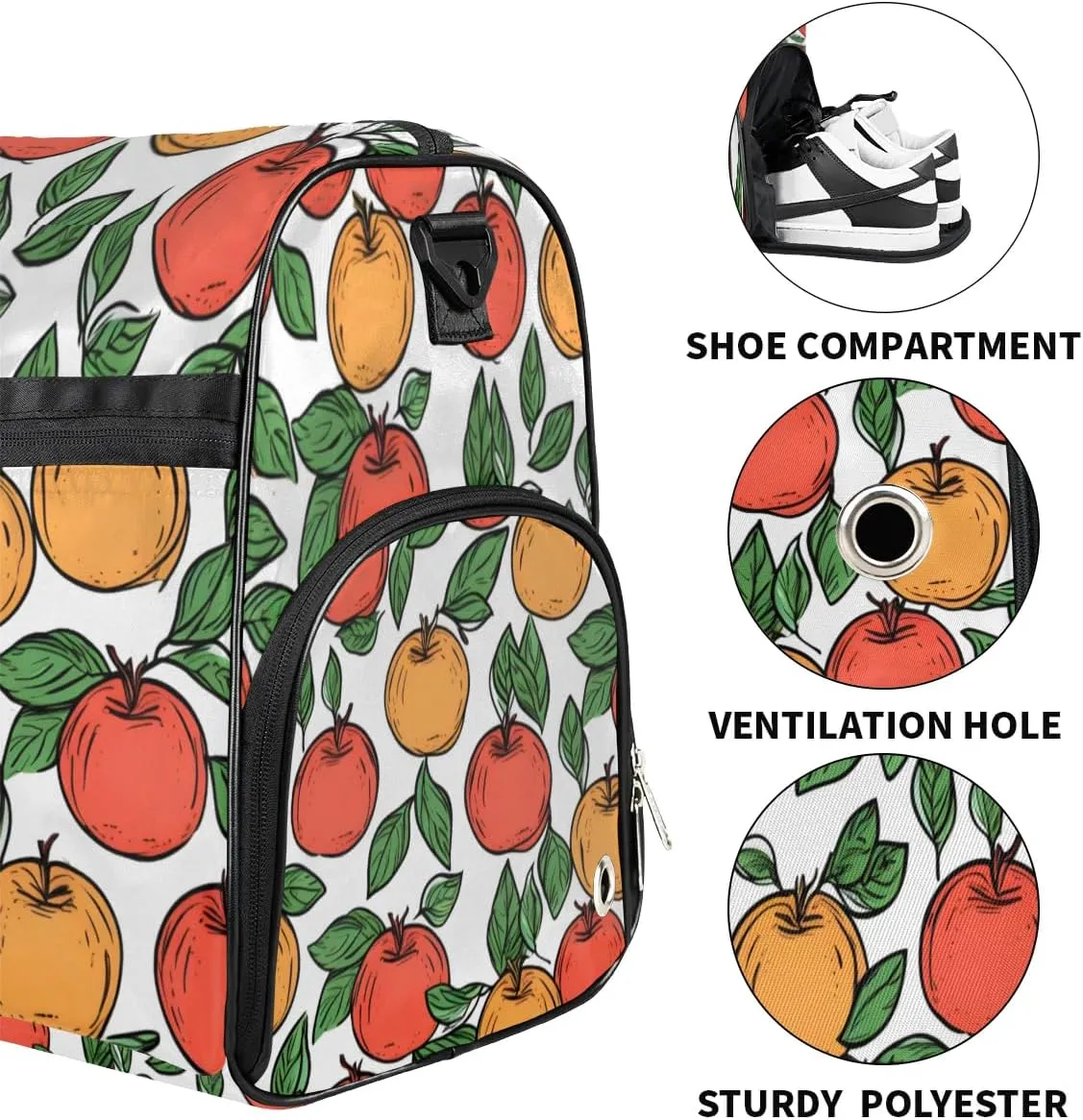 Red Apples Pattern Sport Gym Bag for Women Men with Shoes Compartment & Wet Pocket, Travel Duffel Bag Sport Gym Tote Bags Swimming Yoga Ballet Weekend Overnight Bag Carry on Bag for Airplane