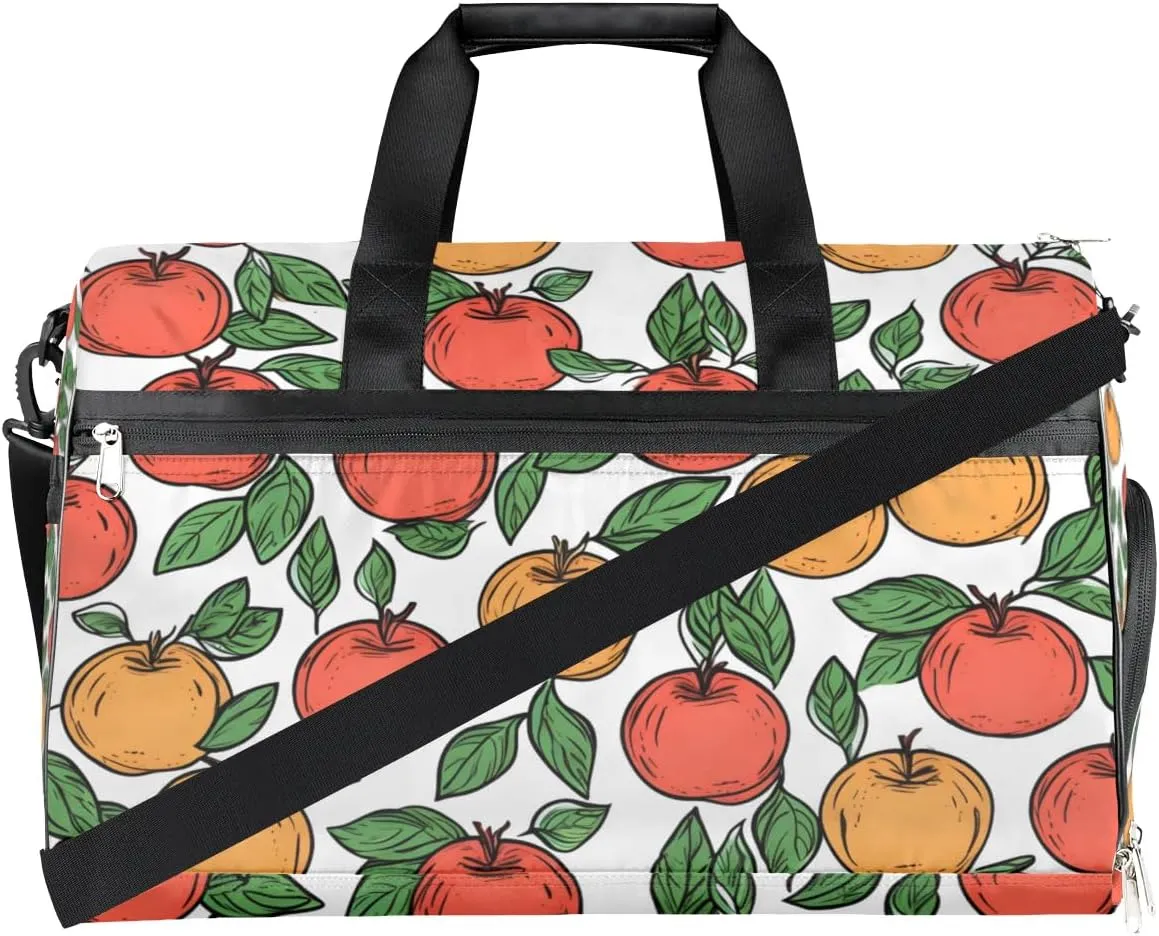 Red Apples Pattern Sport Gym Bag for Women Men with Shoes Compartment & Wet Pocket, Travel Duffel Bag Sport Gym Tote Bags Swimming Yoga Ballet Weekend Overnight Bag Carry on Bag for Airplane