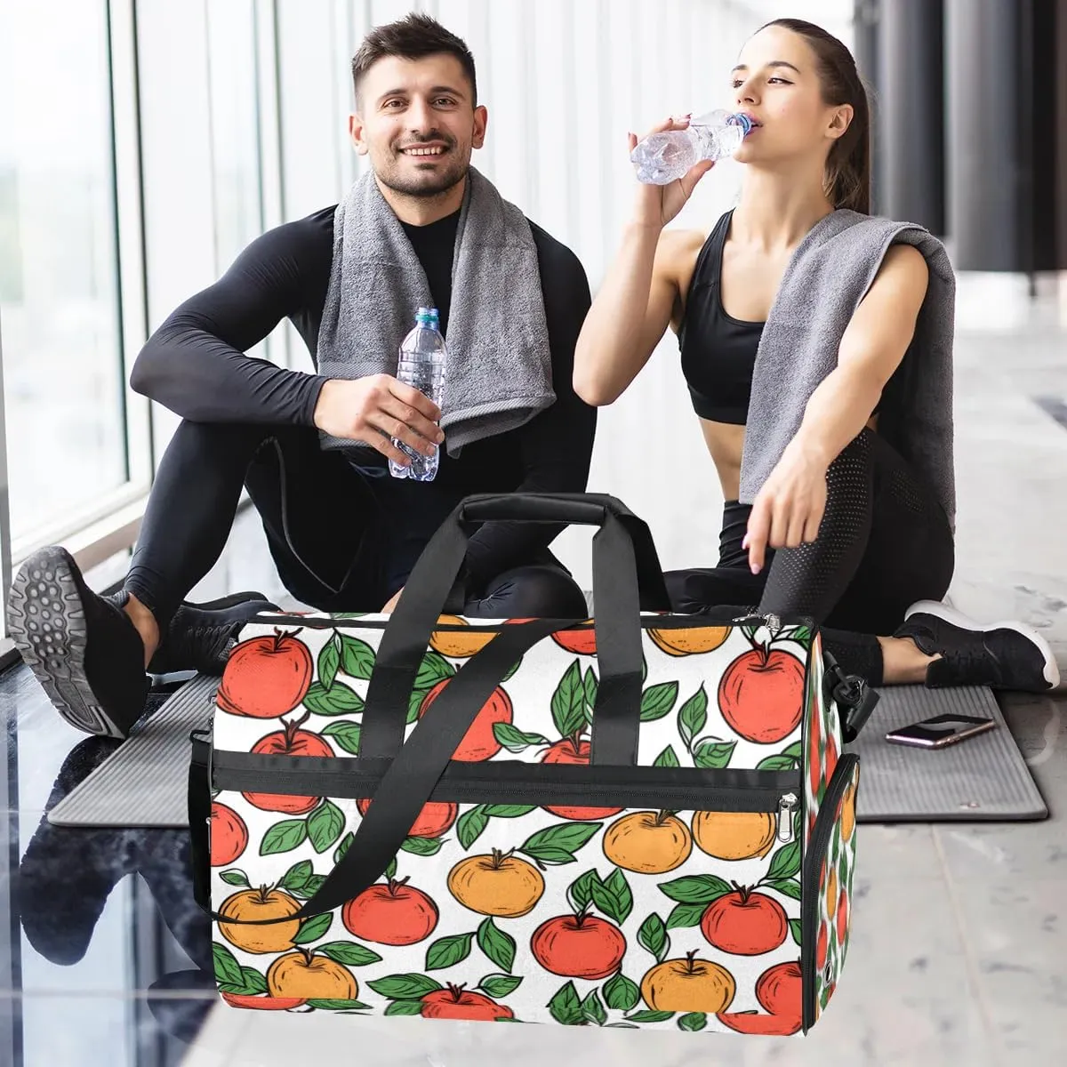Red Apples Pattern Sport Gym Bag for Women Men with Shoes Compartment & Wet Pocket, Travel Duffel Bag Sport Gym Tote Bags Swimming Yoga Ballet Weekend Overnight Bag Carry on Bag for Airplane