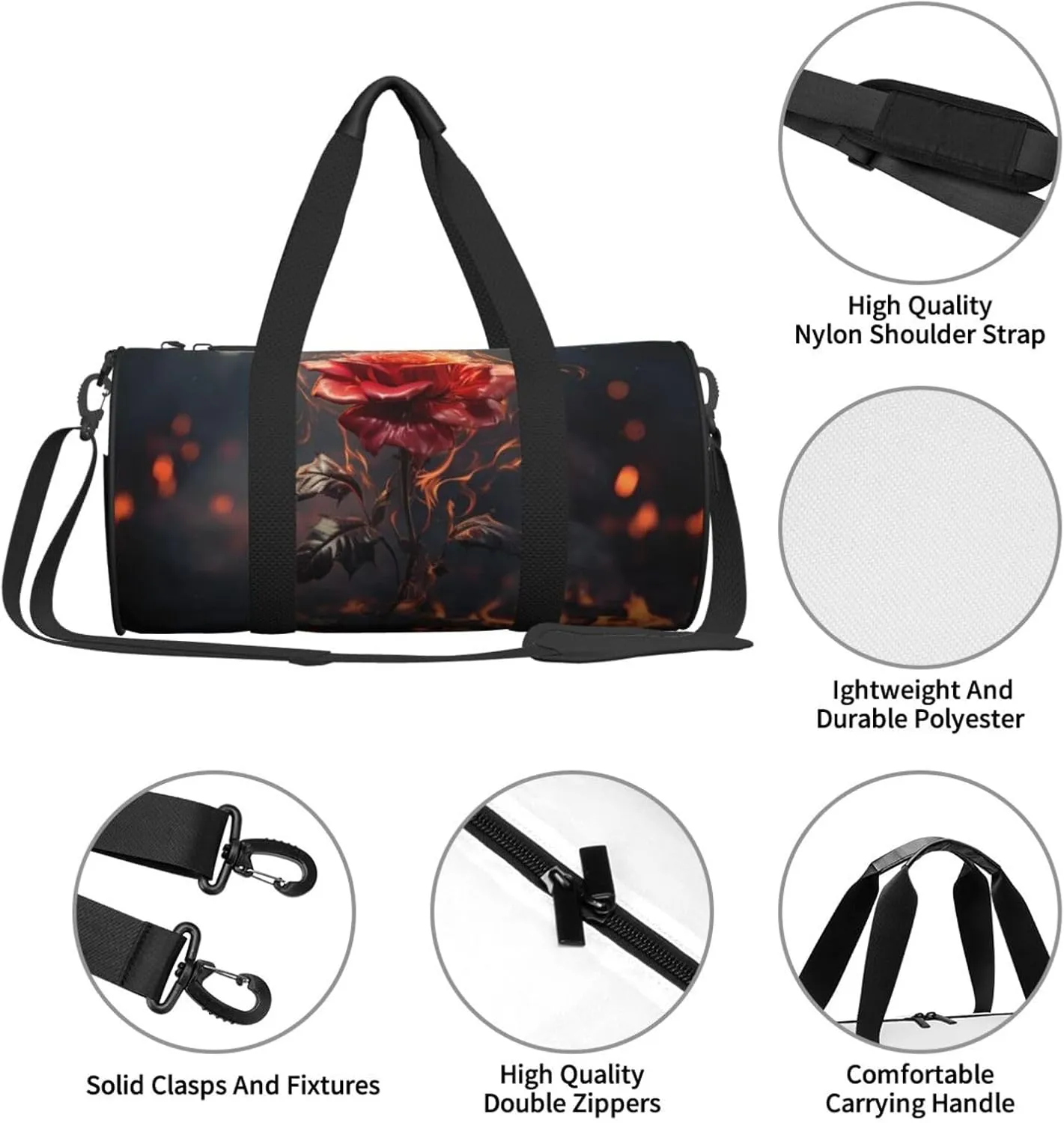 Red Flowers Burning Travel Duffle Bag for Men Women Sport Gym Bag Foldable Weekender Bag Carry on Overnight Bag for Travel Swimming Basketball