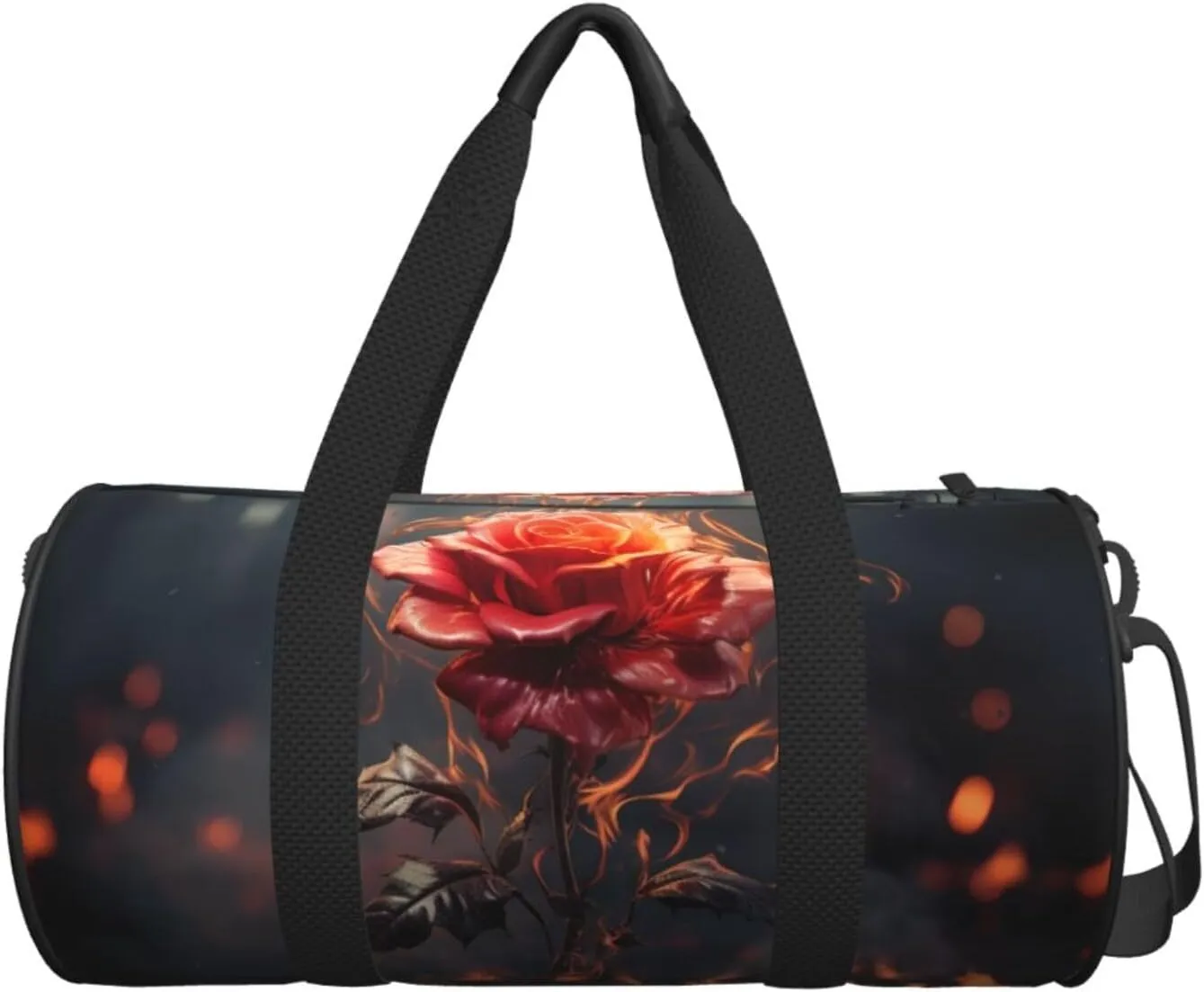 Red Flowers Burning Travel Duffle Bag for Men Women Sport Gym Bag Foldable Weekender Bag Carry on Overnight Bag for Travel Swimming Basketball
