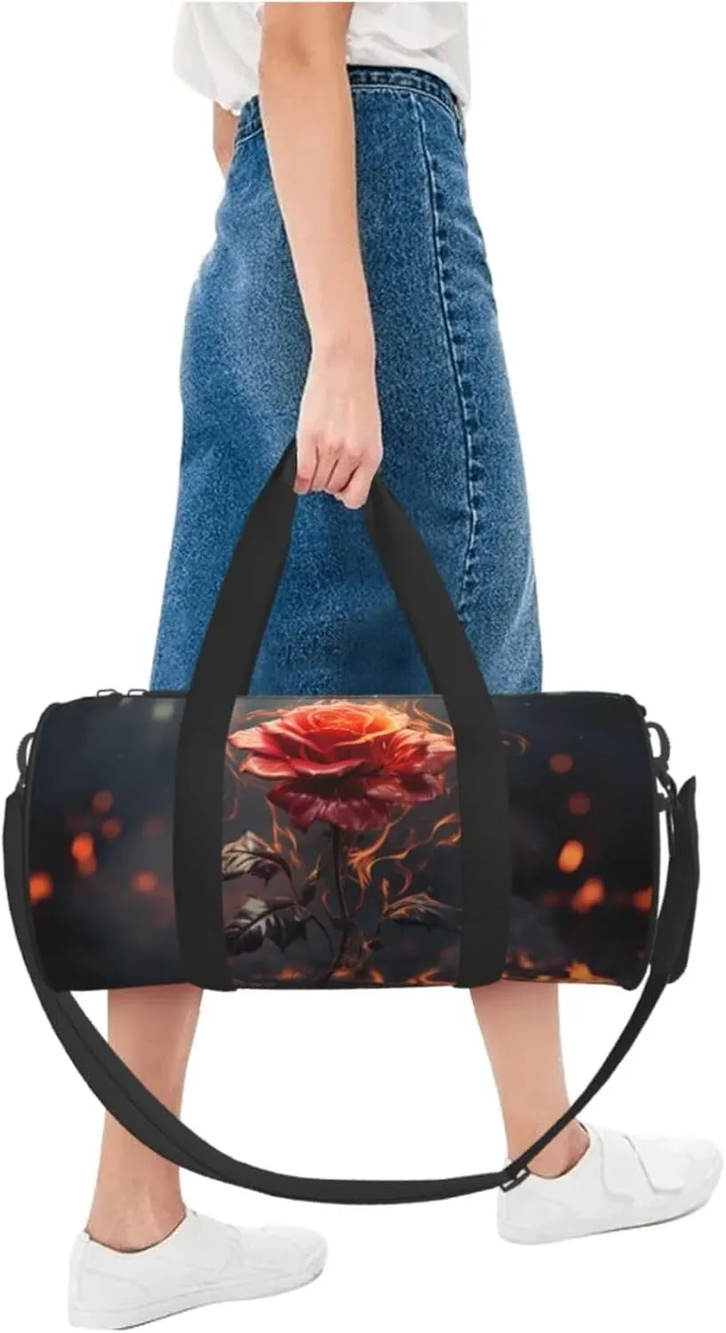 Red Flowers Burning Travel Duffle Bag for Men Women Sport Gym Bag Foldable Weekender Bag Carry on Overnight Bag for Travel Swimming Basketball