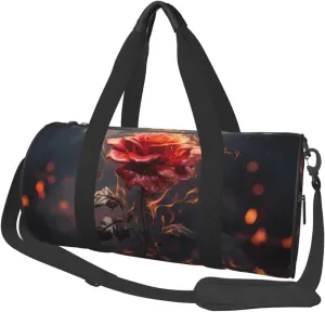 Red Flowers Burning Travel Duffle Bag for Men Women Sport Gym Bag Foldable Weekender Bag Carry on Overnight Bag for Travel Swimming Basketball