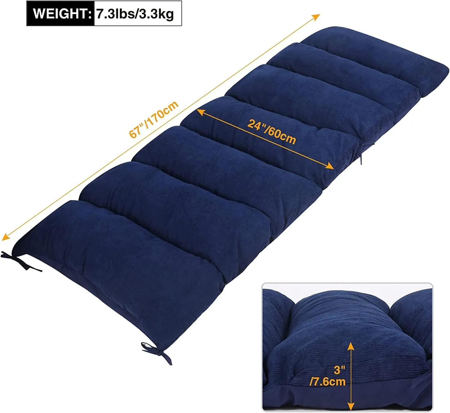 REDCAMP Chaise Lounge Cushion for Patio Furniture,67 inch Zero Gravity Cushion Comfortable Thicker for Indoor Home Office or Outdoor Use,Blue