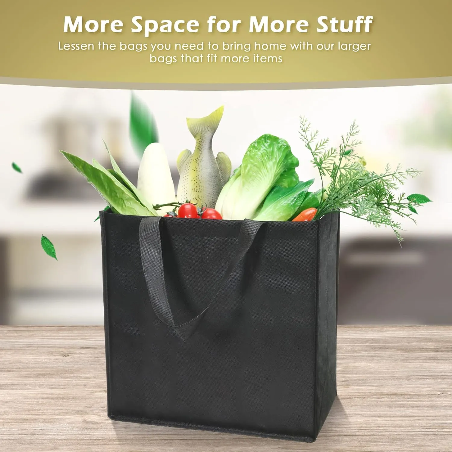 Reginary 50 Pieces Reusable Totes Bag Bulk Shopping Bags Non Woven Grocery handbag with Handles Foldable for Boutiques(Black)