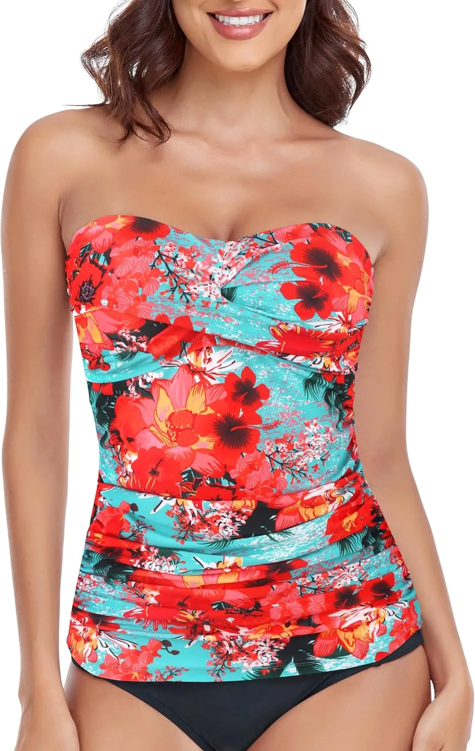 RELLECIGA Women's Ruched Tankini Top