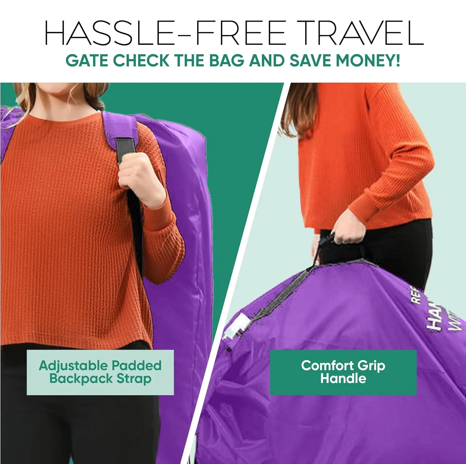 reperkid Large Stroller Bag for Airplane Travel, Purple, 47" H x 24" W x 15" D, Fits Most Large, Single, Double, Jogging Strollers – Premium Waterproof Cover, Adjustable Shoulder Straps