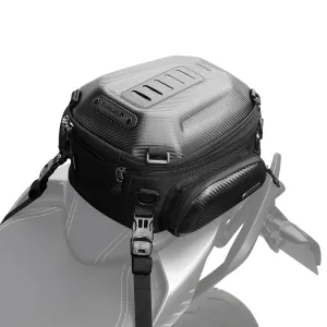 Rhinowalk Motorcycle Tail Bag Expandable Hard Shell Motorcycle Travel Luggage 12L-18L, Waterproof All Weather/Trunk/Rack Bag with Sissy Bar Straps - Carbon Black