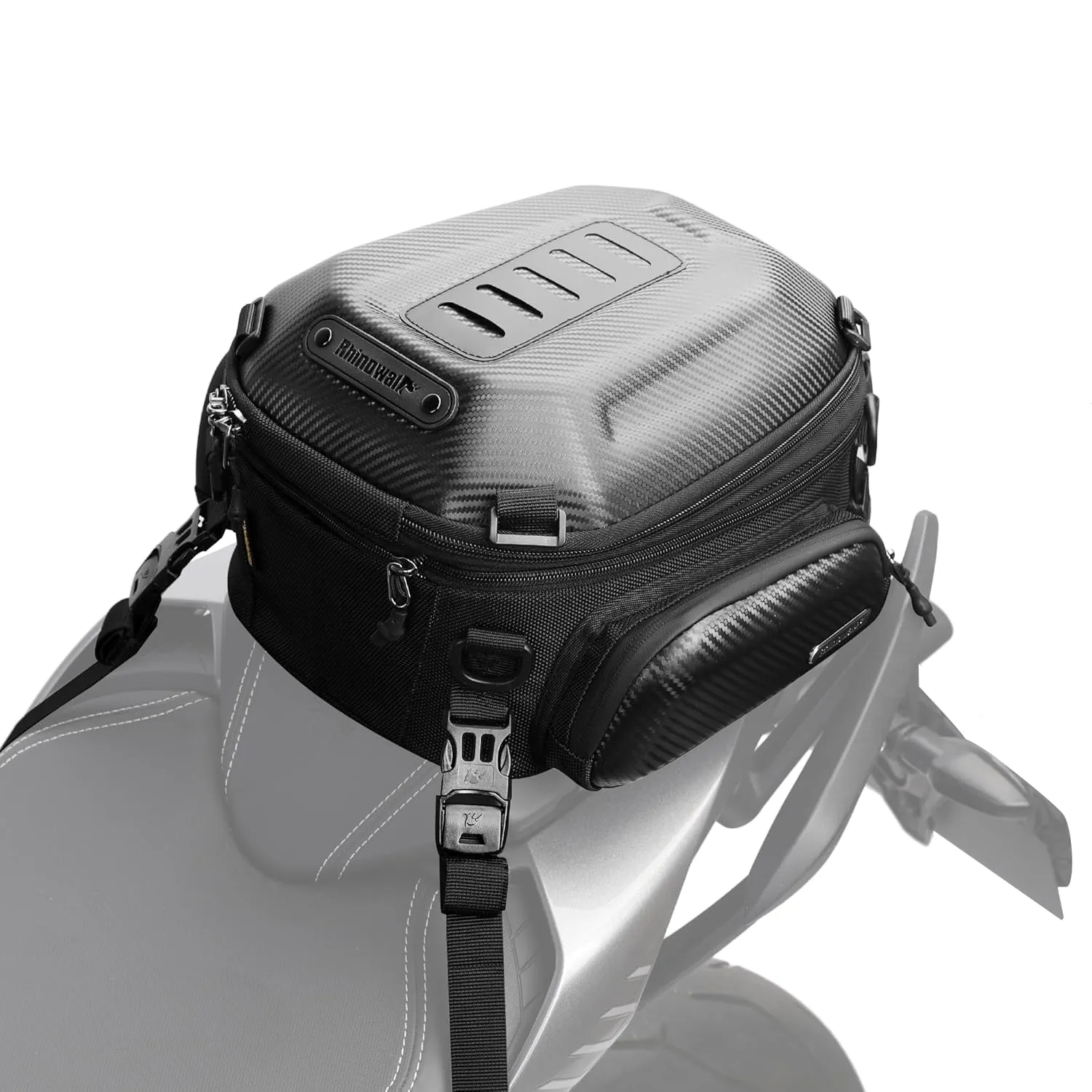 Rhinowalk Motorcycle Tail Bag Expandable Hard Shell Motorcycle Travel Luggage 12L-18L, Waterproof All Weather/Trunk/Rack Bag with Sissy Bar Straps - Carbon Black