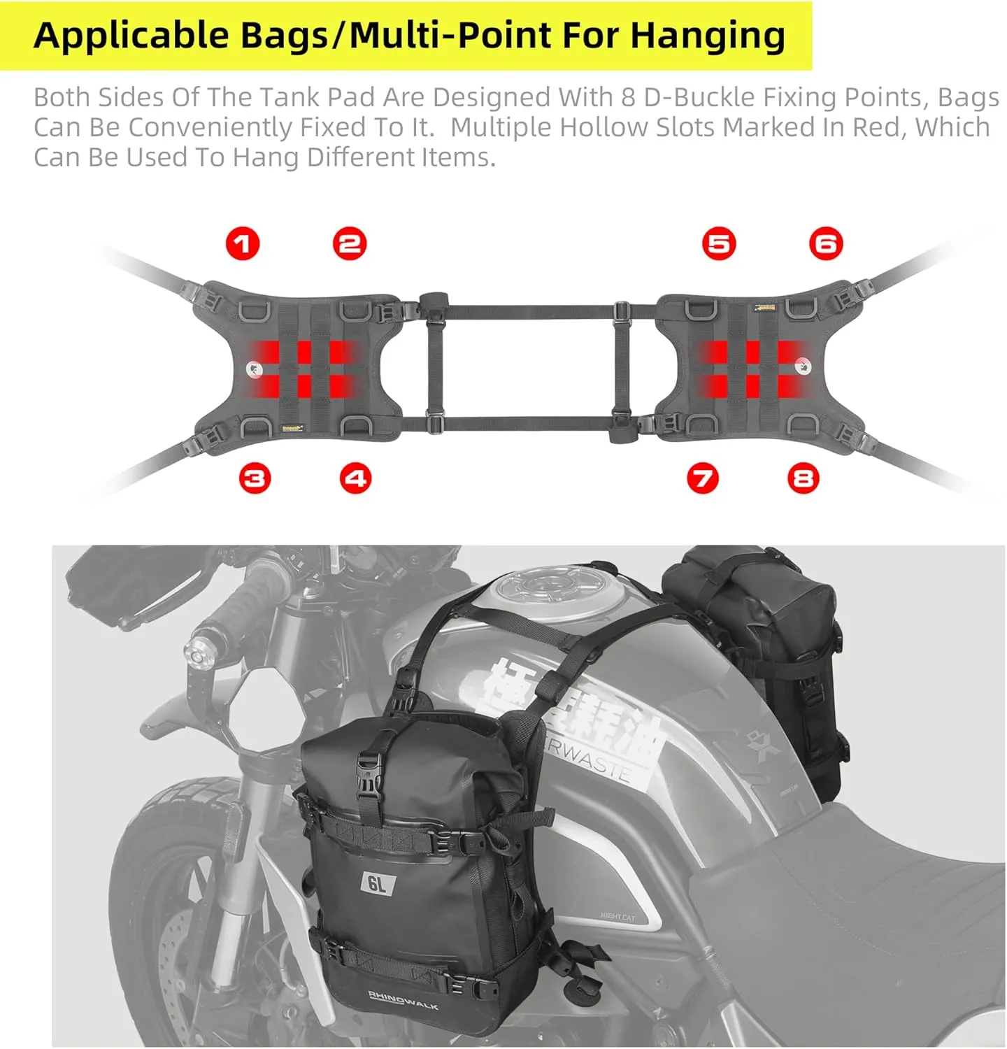 Rhinowalk Motorcycle Tank Side Bag/Motorcycle Front Load Universal Saddle Bag Mounting Base
