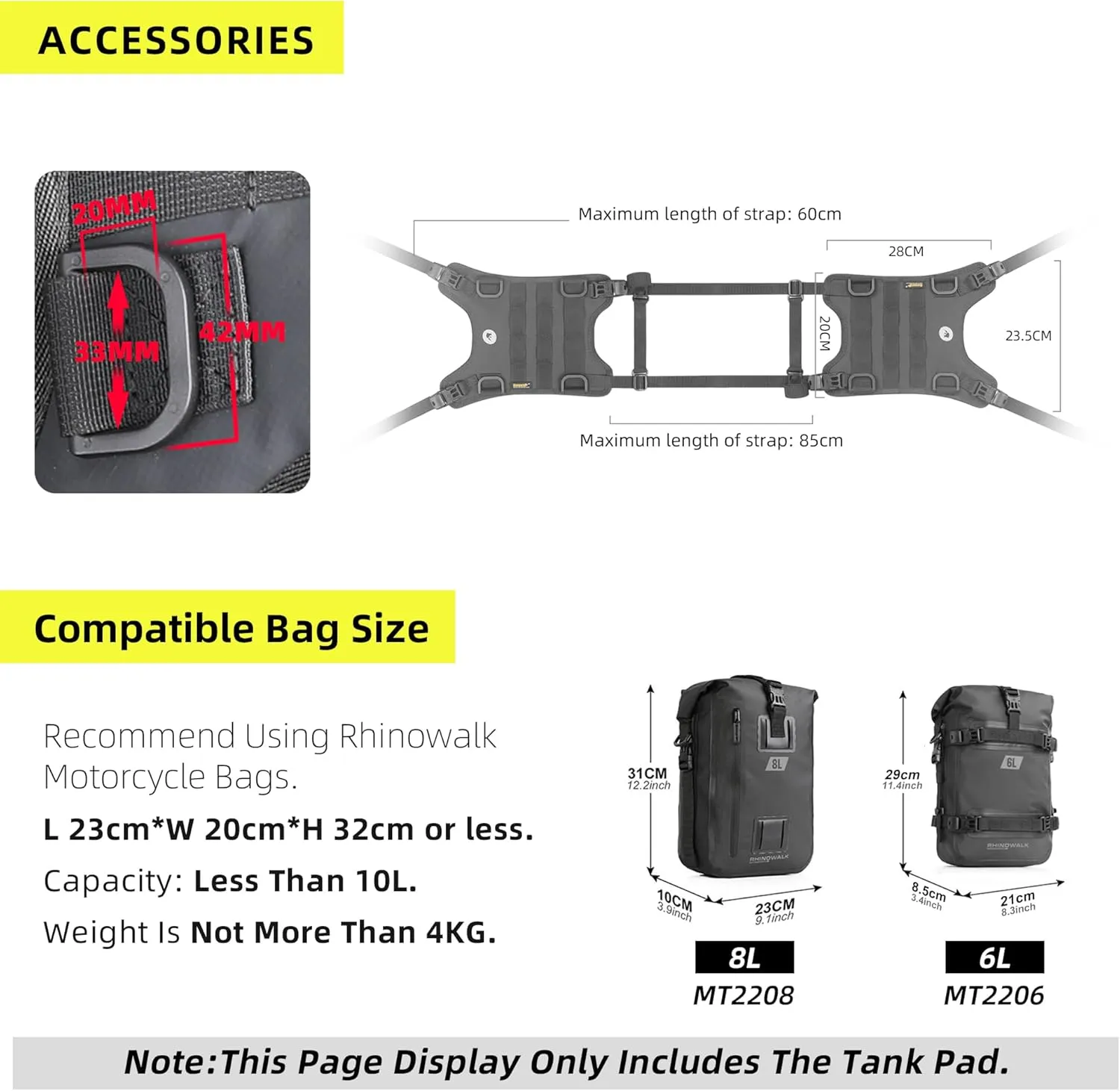 Rhinowalk Motorcycle Tank Side Bag/Motorcycle Front Load Universal Saddle Bag Mounting Base