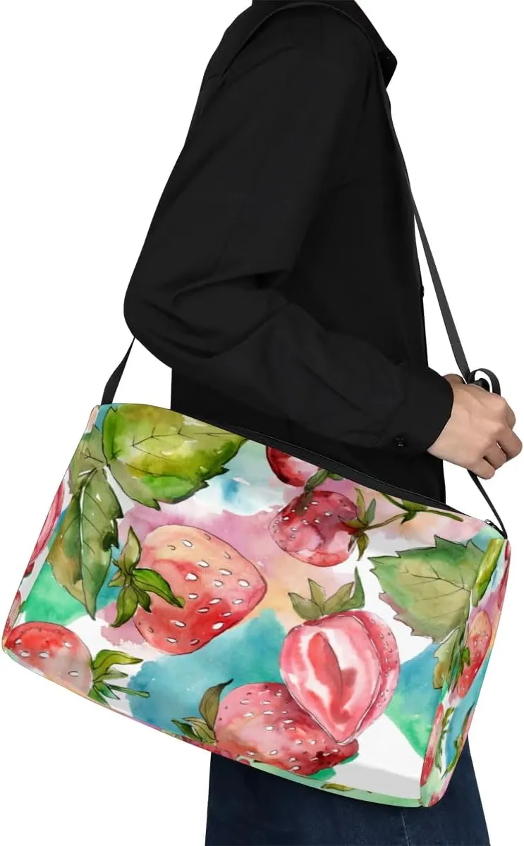 Rich Strawberry Small Gym Bag for Men Women Workout Sport Duffle Bag Waterproof Weekender Overnight Bag Lightweight Carry on Tote Bag Crossbody Shoulder Travel Bag for Swim Yoge Dance