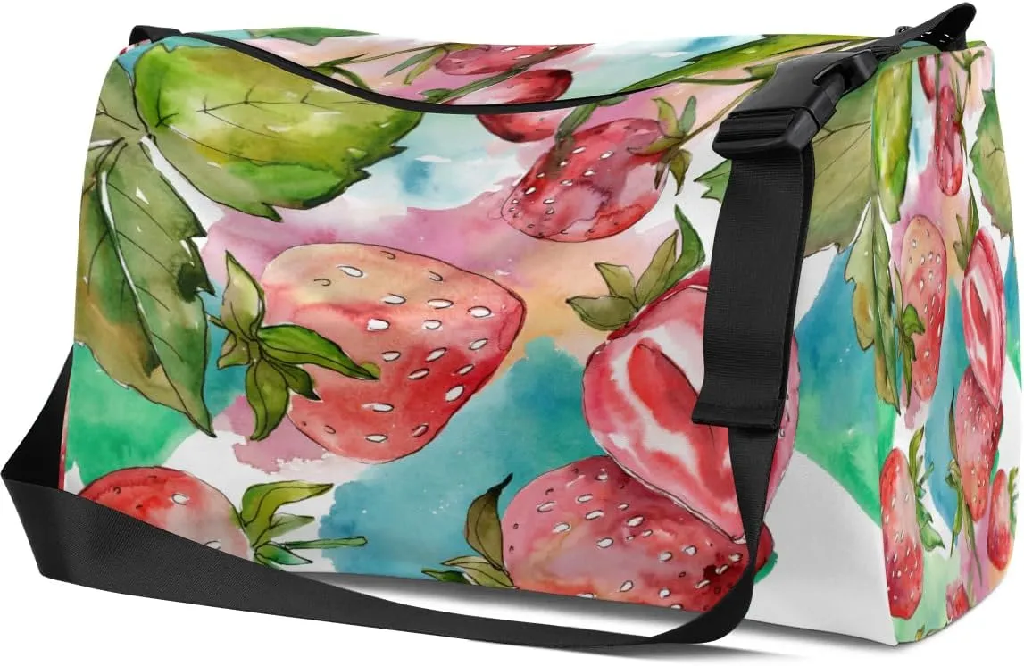 Rich Strawberry Small Gym Bag for Men Women Workout Sport Duffle Bag Waterproof Weekender Overnight Bag Lightweight Carry on Tote Bag Crossbody Shoulder Travel Bag for Swim Yoge Dance