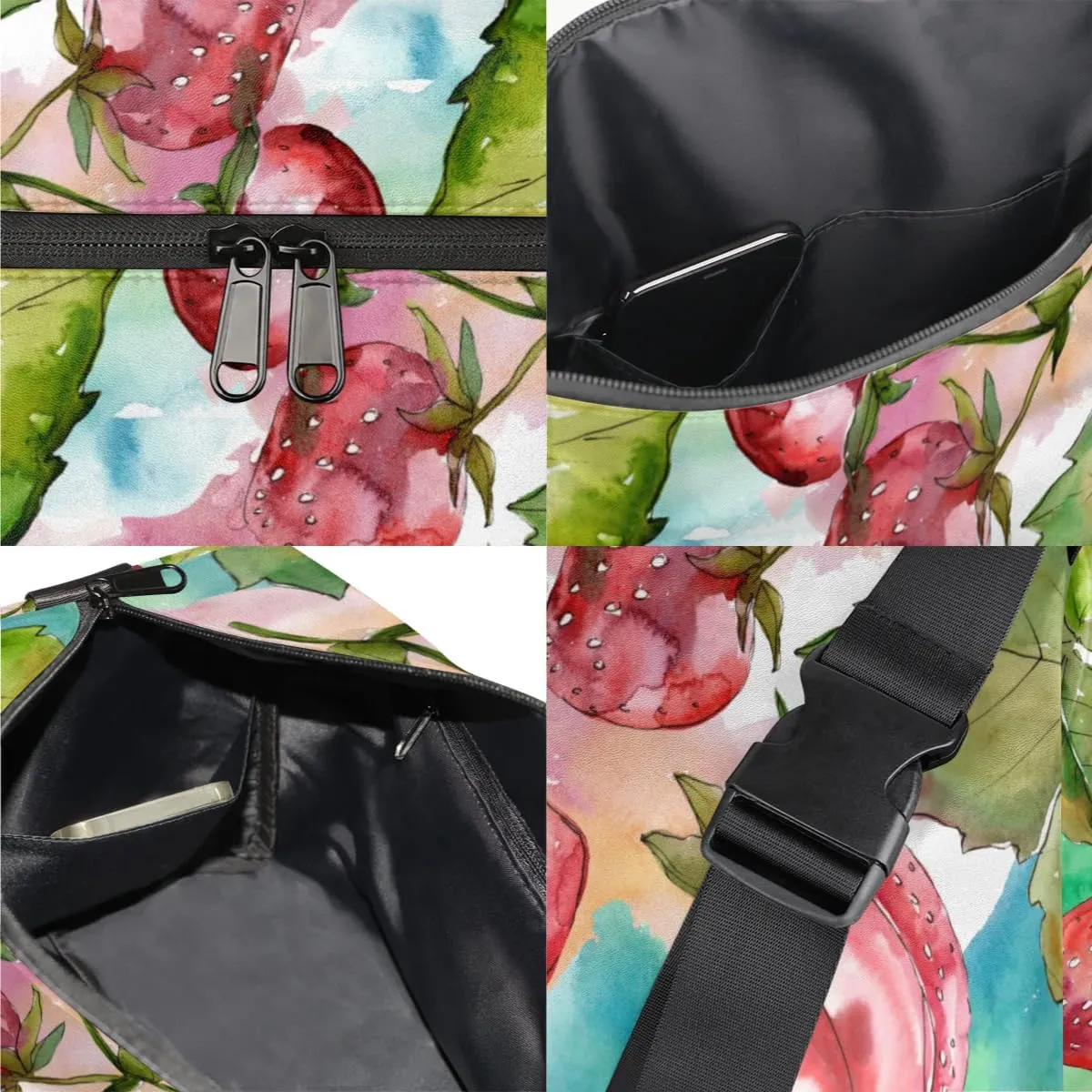 Rich Strawberry Small Gym Bag for Men Women Workout Sport Duffle Bag Waterproof Weekender Overnight Bag Lightweight Carry on Tote Bag Crossbody Shoulder Travel Bag for Swim Yoge Dance