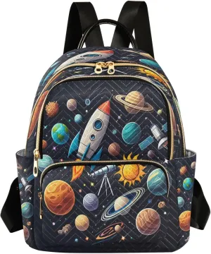 Rocket Satellite Space Black Backpack Purse for Women Fashion Small Mini Daypack Purse for Lady Anti-theft Shoulder Bag Back Pack Handbag Lady Purse