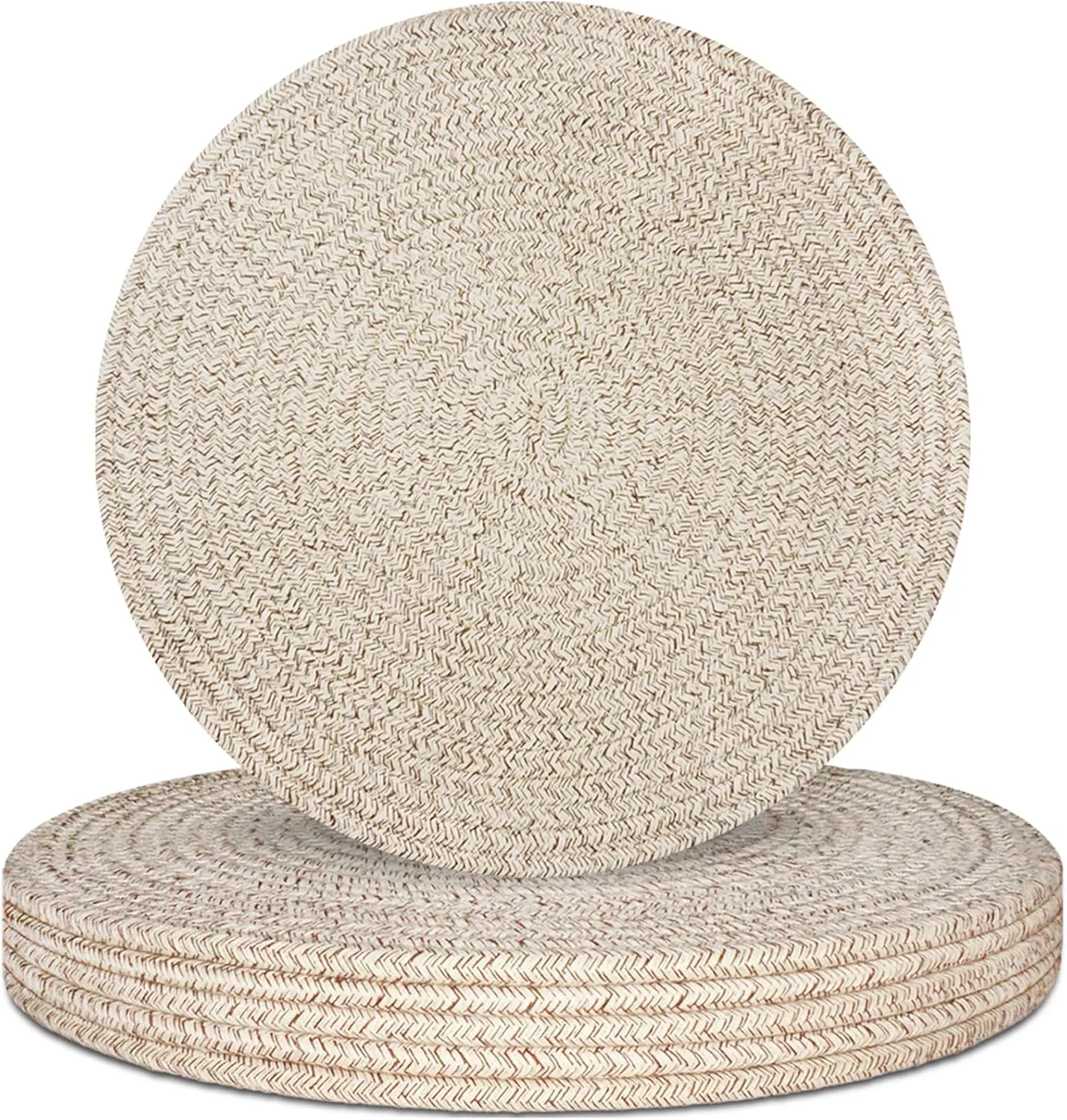 Round Placemats Set of 6, Cotton Rope Woven Table Mats, Hot Pads for Kitchen, Non Slip Heat Resistant Place Mats, 13 Inches Braided Placemat for Farmhouse Decor and Kitchen Table Decor (Brown)