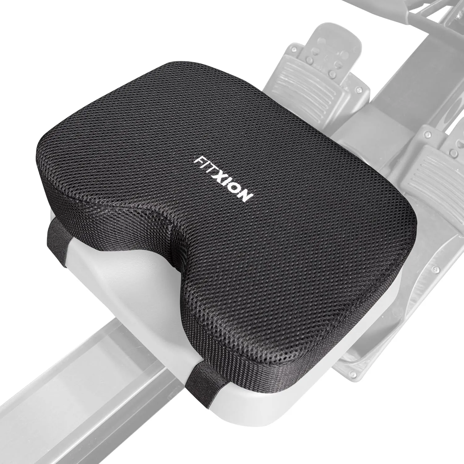 Rowing Machine Seat Cushion – Ergonomic Tail Bone Comfort Memory Foam Pad for Concept 2, Water Rower, Peloton or Recumbent Bike. Anti-Slip Base, Buckled Straps for Indoor Rowing Workouts