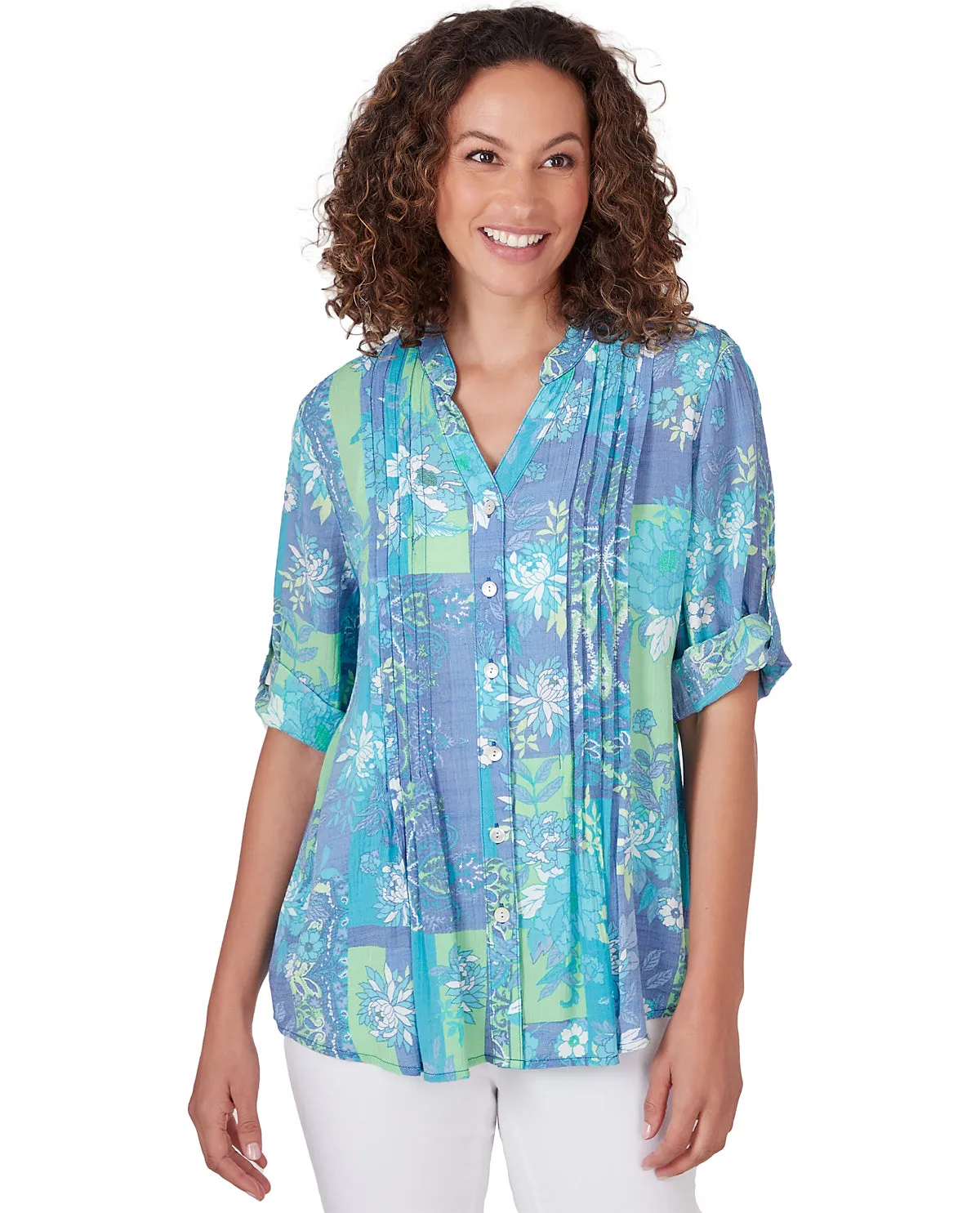 Ruby Road Missy Split Neck Lotus Slub Woven Top