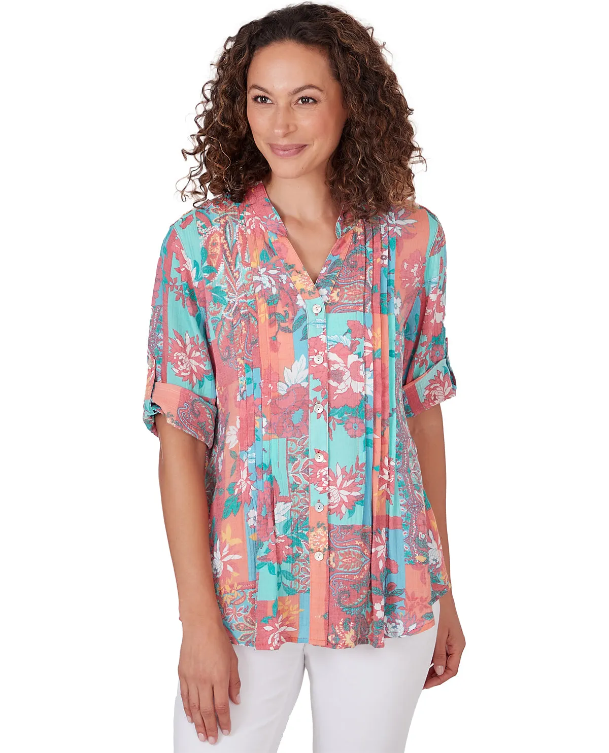 Ruby Road Missy Split Neck Lotus Slub Woven Top