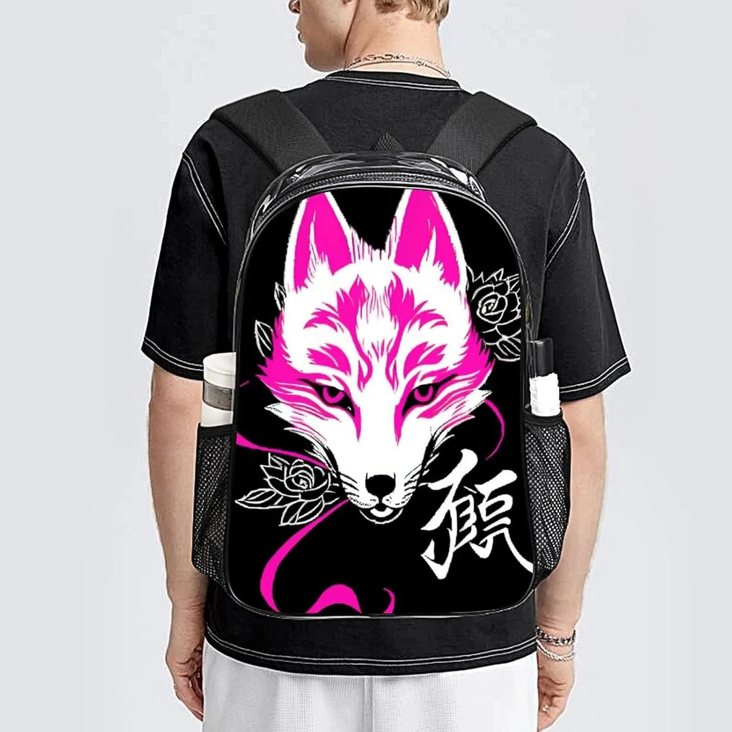 Rucksack Anti-Theft Multipurpose Large Capacity Carry On Bag - Japanese Kitsune Mask Art Travel Hiking Day Pack Transparent Bag