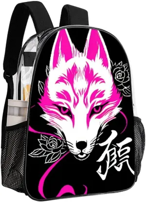 Rucksack Anti-Theft Multipurpose Large Capacity Carry On Bag - Japanese Kitsune Mask Art Travel Hiking Day Pack Transparent Bag