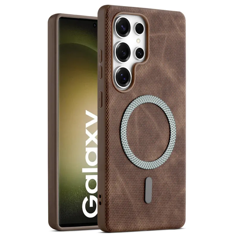 Rugged Vintage Look Back Case For Samsung S23 Ultra 5G With Magnetic Charging Compatible with MagSafe