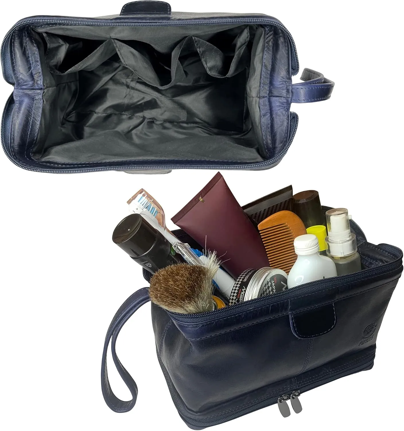 RUSTIC TOWN Leather Toiletry Bag for Men - Travel Shaving Dopp Kit - Bathroom Shower Toiletries Organizer - Cosmetic Makeup Bag for Women