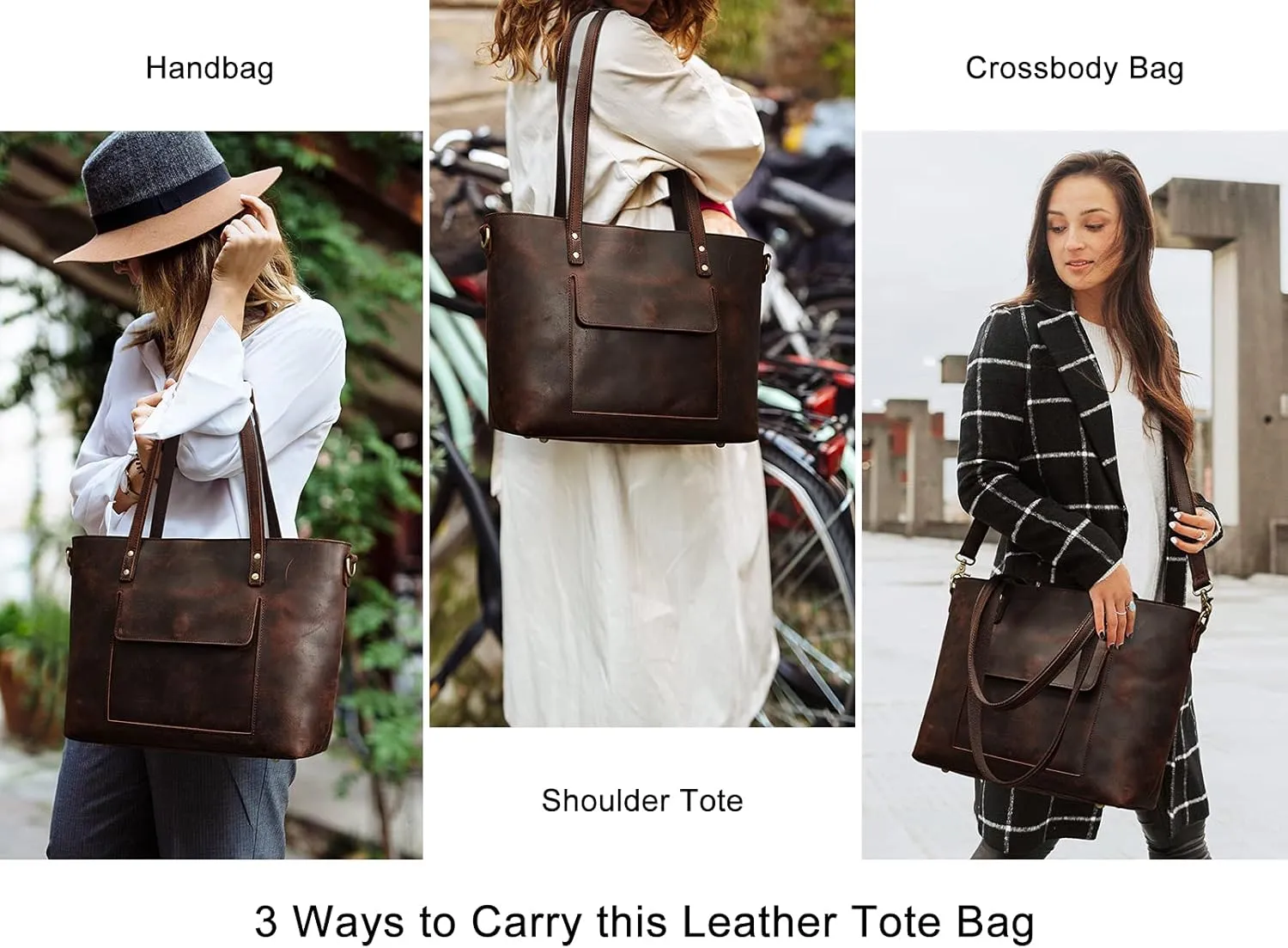 S-ZONE Women Genuine Leather Tote Bag Shoulder Handbag Vintage Crossbody Purse
