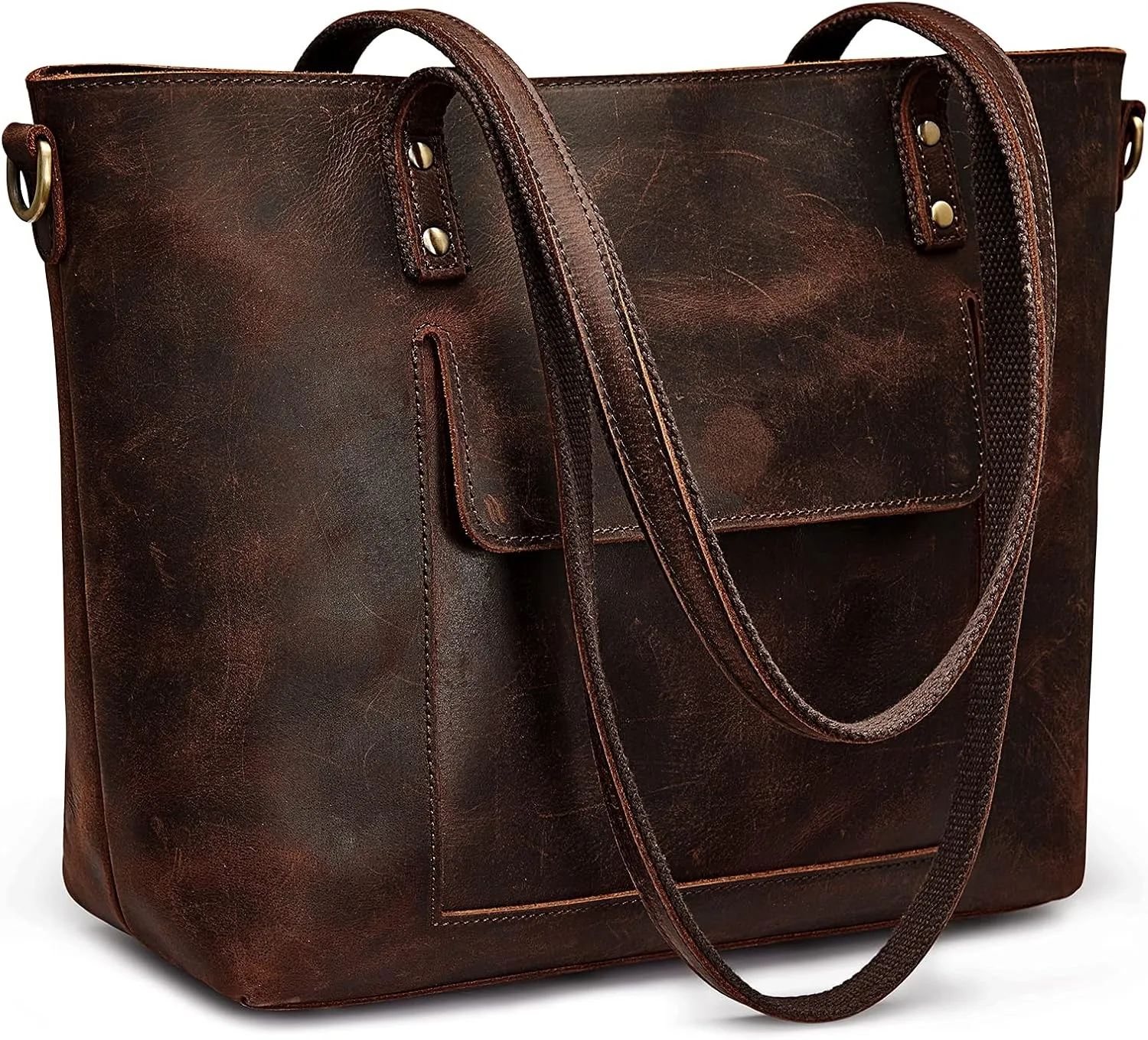 S-ZONE Women Genuine Leather Tote Bag Shoulder Handbag Vintage Crossbody Purse