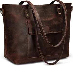 S-ZONE Women Genuine Leather Tote Bag Shoulder Handbag Vintage Crossbody Purse