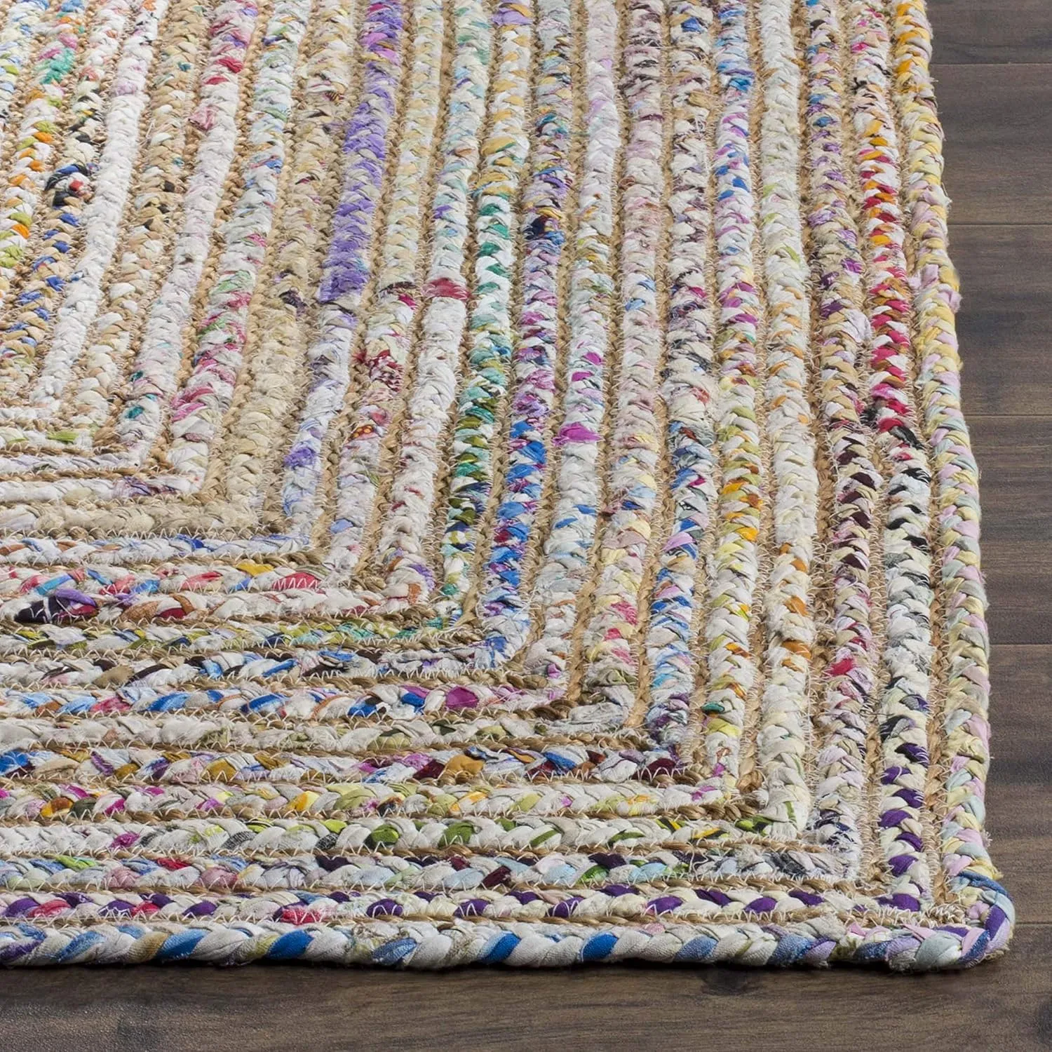 SAFAVIEH Cape Cod Collection Area Rug - 5' x 8', Beige & Multi, Handmade Boho Braided Jute & Cotton, Ideal for High Traffic Areas in Living Room, Bedroom (CAP202B)